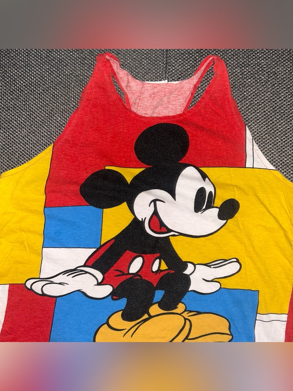 Rare 80s Mickey Mouse Colorblock Womens Single Stitch Tank Top - Picture 2 of 5